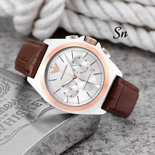 EA Leather belt mens watch