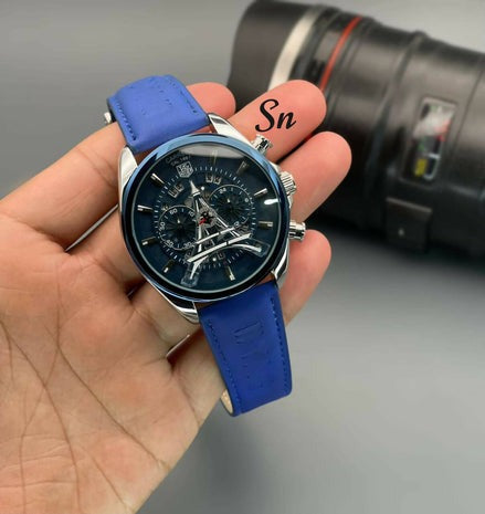 TH Carrera blue leather belt mens watch