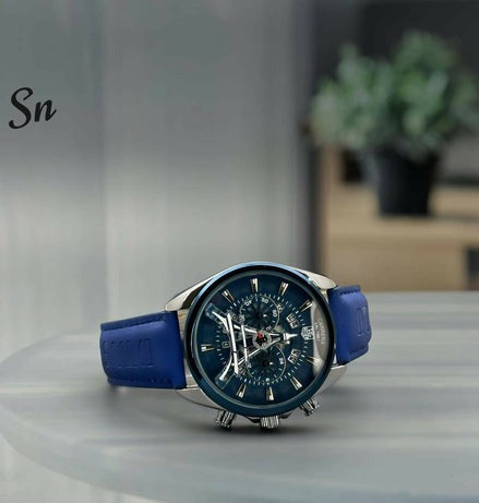 TH Carrera blue leather belt mens watch